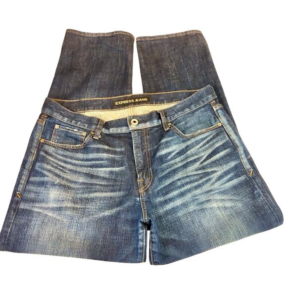 Men's Express Blake Denim Jeans Loose Fit Straight Dark Wash - Picture 11 of 16